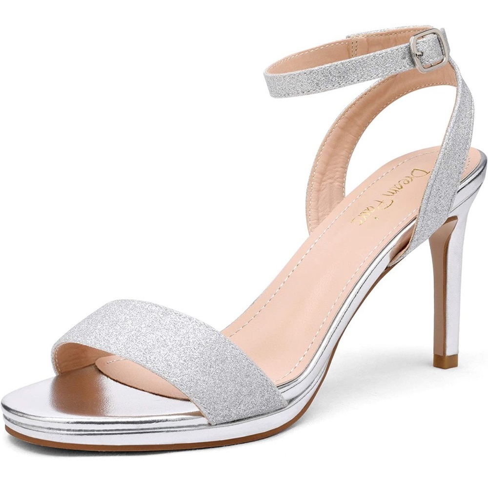SILVER GLITTER STILETTOS WITH ANKLE STRAP! SIZE 9 WORN 1x